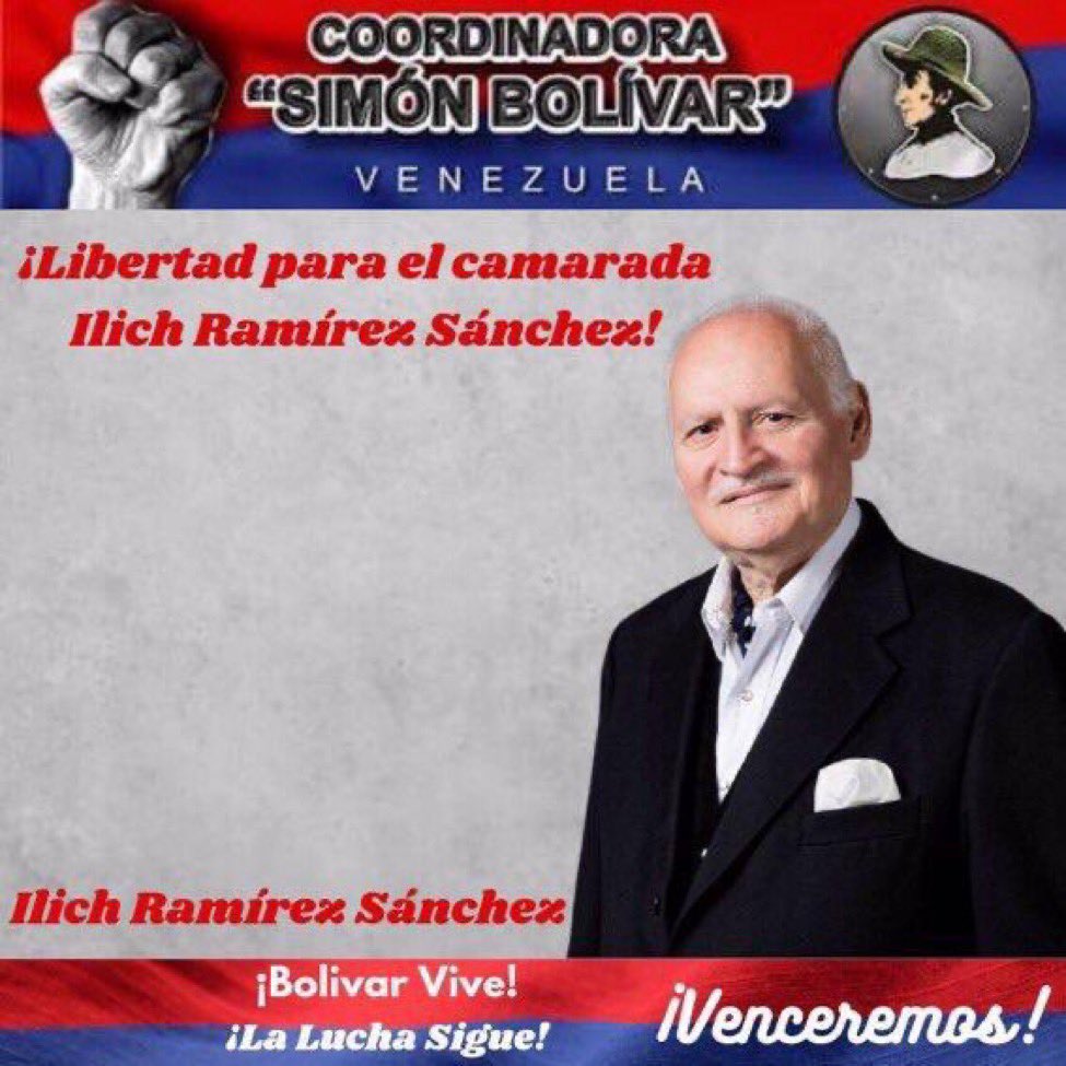 Repatriación Ya para el Cmte. Ilich Ramírez Sánchez, secuestrado hace 28 años por el Estado Sionista de Israel, Francia y el imperio norteamericano.