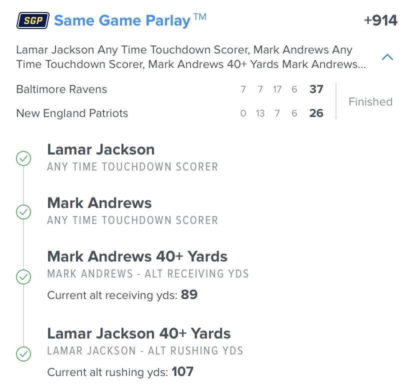 lmob0621's tweet photo. #LetsMakeSomeMoney @steakspeare @NoisyHuevos @Parlays_Only @Pickswise @lwosports @WagerEdgeSports @ParlayEater @FadeTheNoiseBRW @FadeorFollowPod @WagerWire @WagerWireCXO #GoBigorGoHome #bouncebackSunday Hit another big parlay this afternoon… here is my SNF game parlay! #WWCD https://t.co/7UFisUvNTz