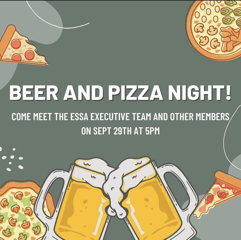 ESSAuofc's tweet photo. Join the Environmental Science Student's Association for a beer and pizza night from 5pm-9pm at the Last Defense Lounge! Members get the first round free (membership: $5 each). https://t.co/LEINS5icpC