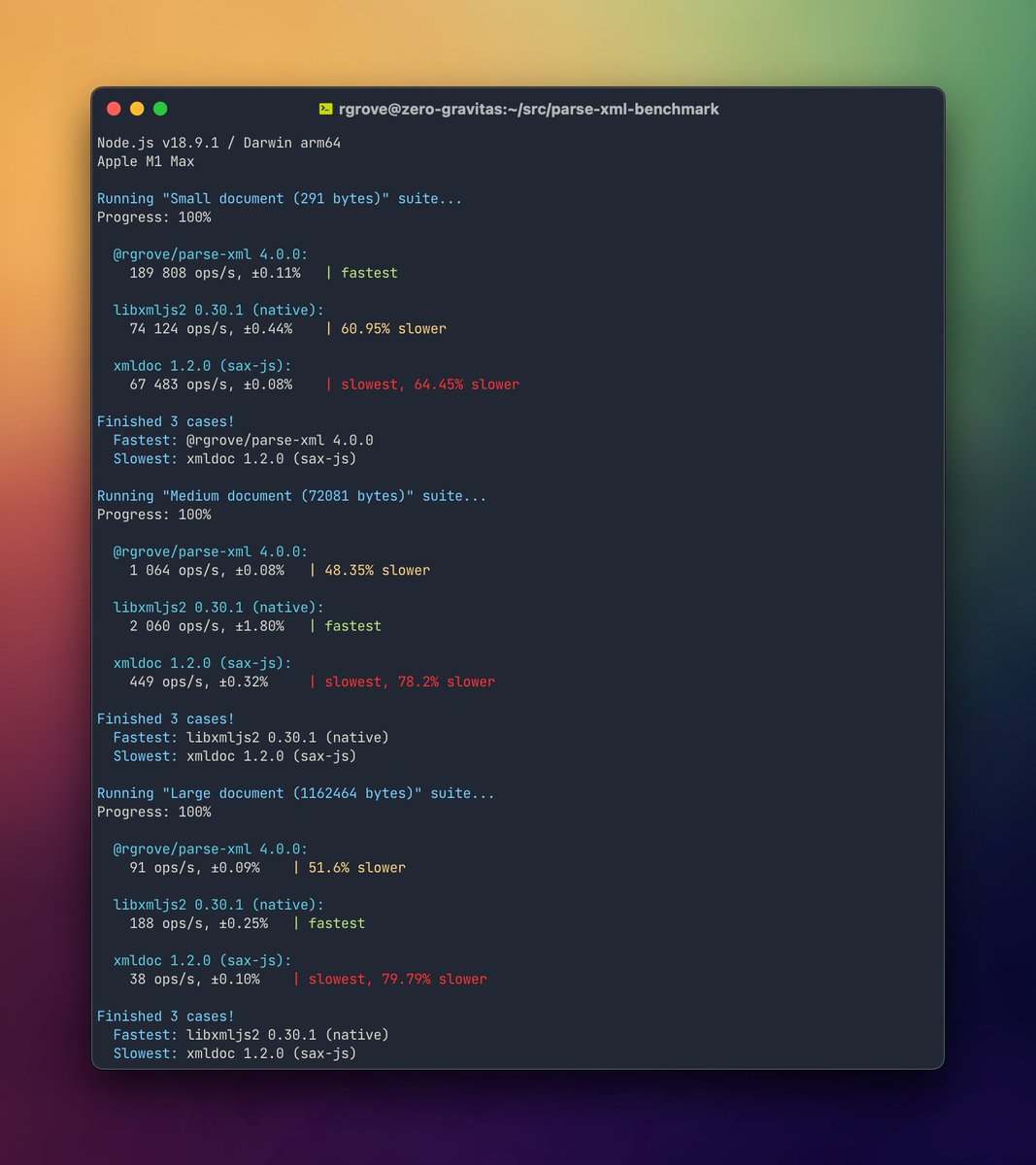 Need to parse XML in Node.js or browsers? It happens to all of us sometimes.

👋 Say hello to parse-xml 4.0.0!

🚀 Now written in TypeScript, up to 2.5x as fast, and with an even smaller (3.9 kB min+gzip) browser build. Still zero dependencies. github.com/rgrove/parse-x…