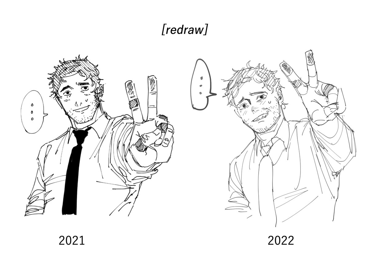 i did a redraw of my oc doodle from a year ago, he looks more awkward than before 😭 