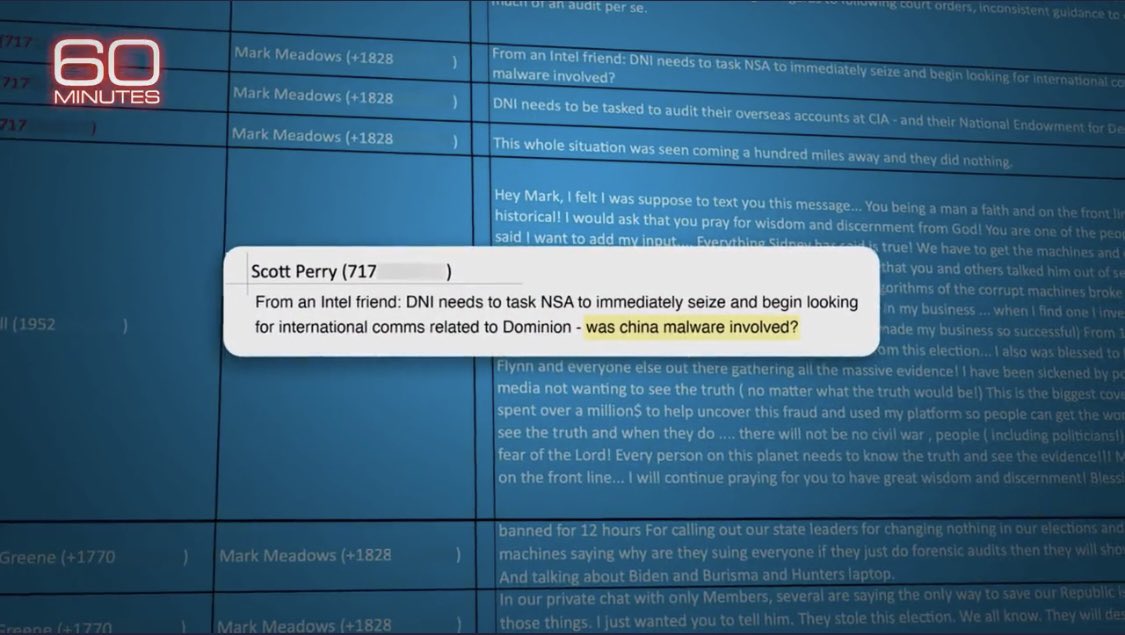 Frances17033's tweet photo. @60Minutes shows Scott Perry deep into 2020 election conspiracy theories, evidenced by this text from Perry to Mark Meadows. #ResignScottPerry https://t.co/Ieg6U32X0f