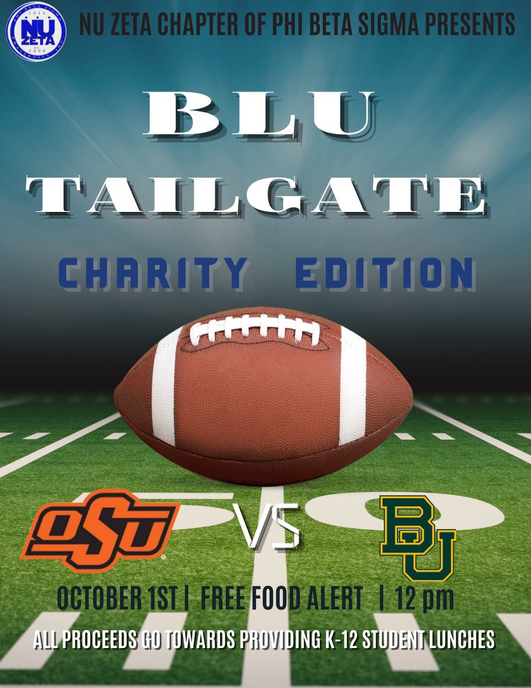NZSigmas's tweet photo. Come out to the BLU TAILGATE and enjoy 🚨free🚨foods cooked in competition by your favorite organizations, in which all donations go to funding school lunch for K-12 students! Hope to see you there!
#phibetasigma #GOMAB https://t.co/exd7i9qT27
