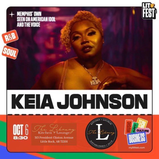 mylitfest's tweet photo. It’s LIT 🔥

Come and experience a night of R&amp;B and Soul with Memphis’ own, Keia Johnson.

As seen on American Idol and The Voice, you won't want to miss this riveting and intimate performance at The library https://t.co/lPAsVJJ7FK