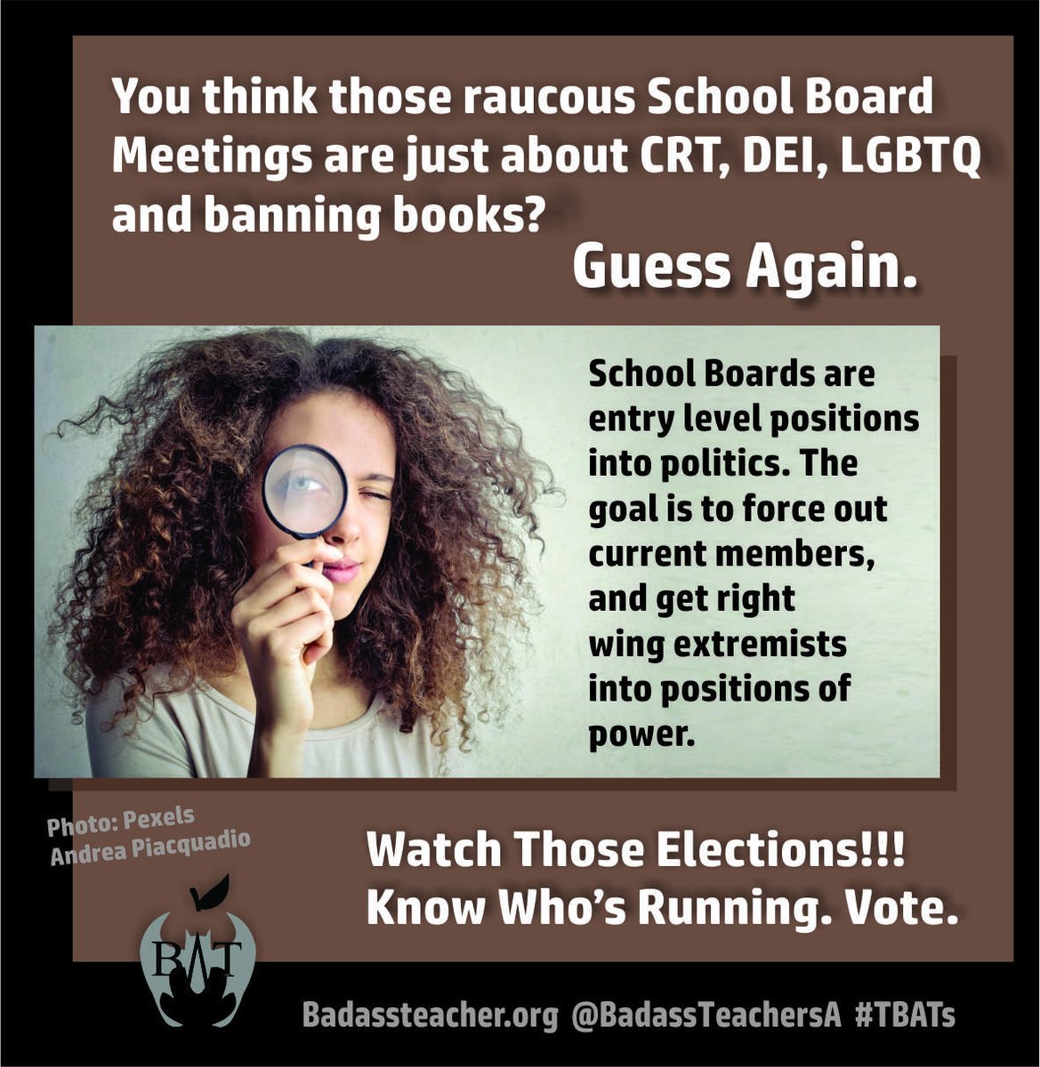 It's a right wing takeover &amp; there's big money behind it. Vote like Democracy depends on it, because it does. #TBATs .<a href="/WyomingBATs/">WyomingBATs</a> .<a href="/IdahoBATs/">IdahoBATs</a> .<a href="/SoDakotaBATs/">SouthDakotaBATs</a> .<a href="/Nodakbats/">NoDakBats</a> .<a href="/NebraskaBATs/">NebraskaBATs</a> .<a href="/kansasbats/">Kansas BATs</a> .<a href="/OklahomaBATs/">OklahomaBATs</a> .<a href="/TxBats/">Texas Bats</a> #Vote2022 
#ReadBannedBooks #SupportPublicSchools