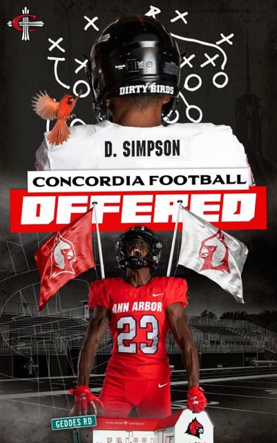 After a good talk with <a href="/CoachSchu44/">Joshua Schumacher</a> I’m honored to announce I’ve been offered by <a href="/CUAA_Football/">Concordia Football</a>