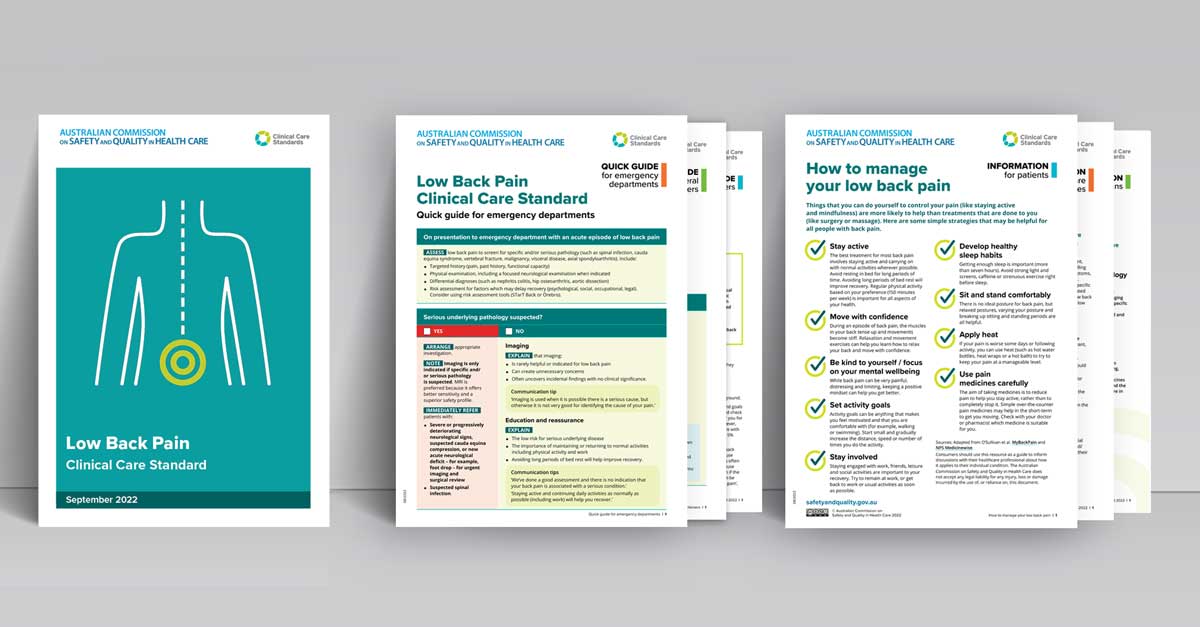 ACSQHC (@acsqhc) on Twitter photo LOW BACK PAIN RESOURCES | Have you seen our new resources on the Low Back Pain #CCS?  
They outline the early appropriate management of acute pain to reduce the chance of developing chronic #lowbackpain. safetyandquality.gov.au/lowbackpain-ccs 
<a href="/RACGP/">RACGP</a> <a href="/acemonline/">ACEM</a> <a href="/apaphysio/">Australian Physiotherapy Association</a> <a href="/CHFofAustralia/">Consumers Health Forum of Australia</a> LOW BACK PAIN RESOURCES | Have you seen our new resources on the Low Back Pain #CCS?  
They outline the early appropriate management of acute pain to reduce the chance of developing chronic #lowbackpain. safetyandquality.gov.au/lowbackpain-ccs 
<a href="/RACGP/">RACGP</a> <a href="/acemonline/">ACEM</a> <a href="/apaphysio/">Australian Physiotherapy Association</a> <a href="/CHFofAustralia/">Consumers Health Forum of Australia</a>