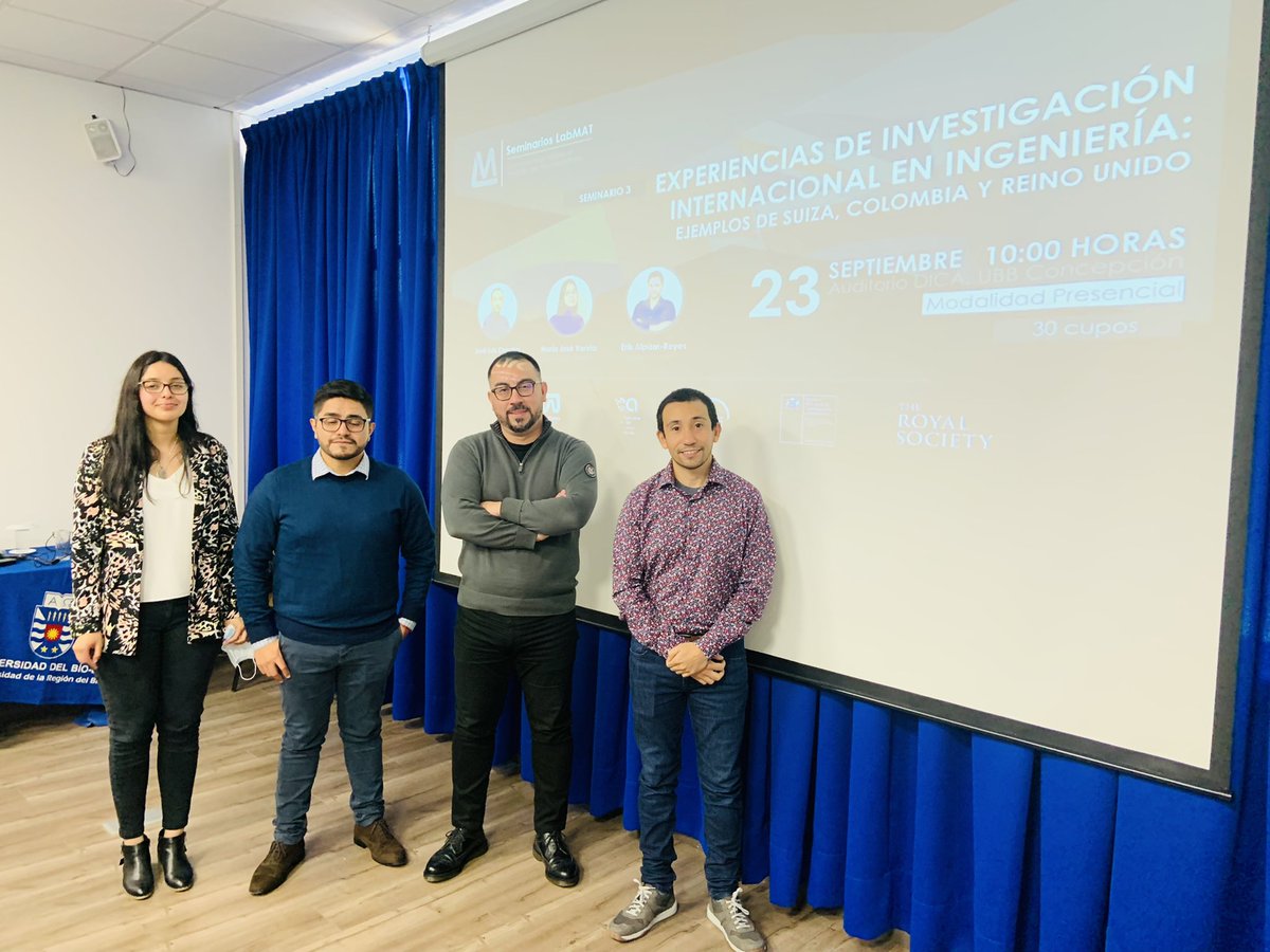 civilubb's tweet photo. 💥 Acá algunas 📸 de los jóvenes de #LabMat del seminario sobre experiencias de investigación 🙌 en ingeniería: ejemplos de Suiza, Colombia y Reino Unido 👏 @JoseLabMat
#DICA #UBB #YoSoyDica https://t.co/dzSiRgE5ps