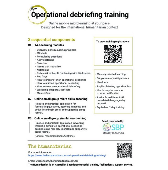 PsyHumanitarian's tweet image. A well conducted #OperationalDebriefing is an important link in the chain of #HumanitarianAction and #DeployeeWellbeing. Support staff to be trained, competent and confident. thehumanitarian.com.au/operational-de…