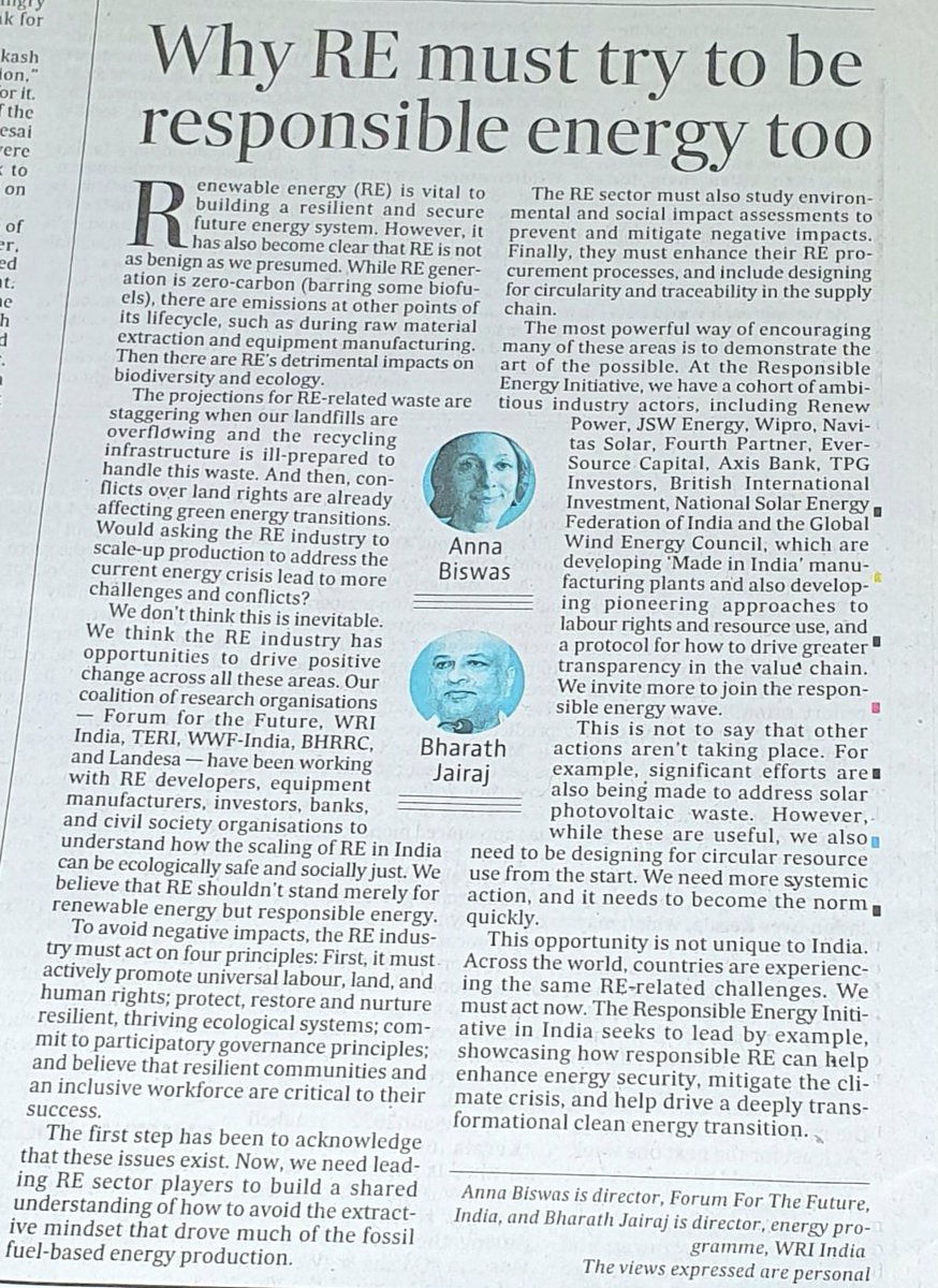 It's time for #renewableenergy to be #ResponsibleEnergy. Resharing what @AnnaWarrington and I wrote

<a href="/debajitpalit/">Debajit Palit 🇮🇳 দেবজিৎ पालित</a> <a href="/teriin/">TERI</a> <a href="/WWFINDIA/">WWF-India</a> <a href="/IRENA/">IRENA</a> <a href="/NavrozDubash/">Navroz K Dubash</a> <a href="/Landesa_Global/">Landesa</a> @BHRRC @SumiD1 <a href="/isolaralliance/">International Solar Alliance</a> <a href="/WRIIndia/">WRI India</a> <a href="/PrayasEnergy/">Prayas, Energy Group</a> <a href="/jrrnail/">Jarnail Singh</a> <a href="/SvVeldhoven/">Stientje v Veldhoven</a>
<a href="/JRanganathanWRI/">Janet Ranganathan</a> <a href="/KittyvdHeijden/">Kitty van der Heijden</a>