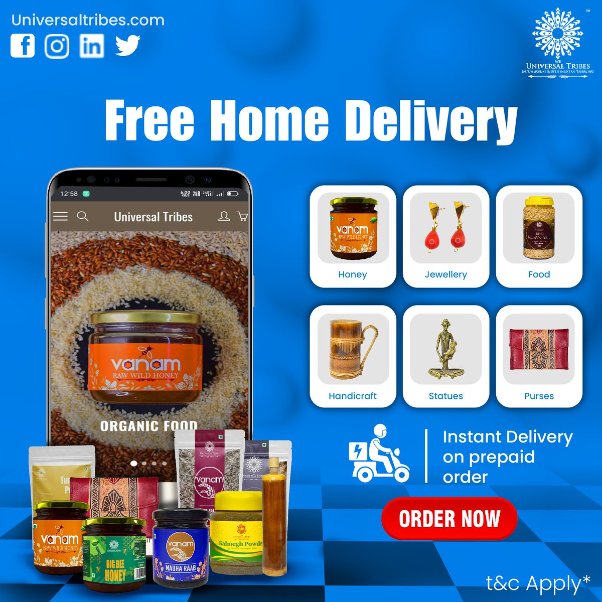universaltribes's tweet photo. Get instant free home delivery on your every prepaid order. 

Shop now your favorite product and be a part of Universal Tribes  family

Buy now your favorite product...link in bio 

#universaltribes  #tribleproduct #tribes  #organicproducts #products #DeliveryFree  #foodie https://t.co/qbPWgWGG4J
