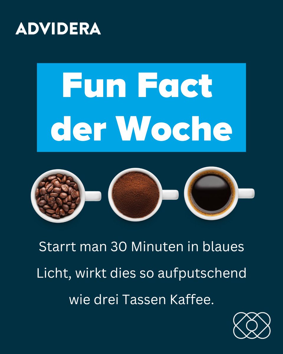Schon den ersten Kaffee intus? 

Wenn du 30 Minuten in blaues Licht schaust, erzielst du den gleichen aufputschenden Effekt wie mit drei Tassen Kaffee.

#goodmorning #monday #mondaymotivation #coffee #schwarzerkaffee #advidera