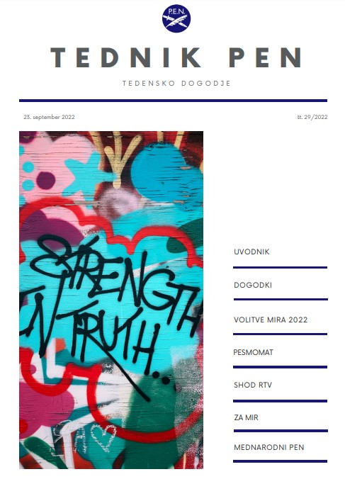 TEDNIK PEN 🗞
Predstavljamo svežo predsednico MIRE, program mednarodnega kongresa PEN v Uppsali in sporočilo miru. 

penslovenia-zdruzenje.si/tednik