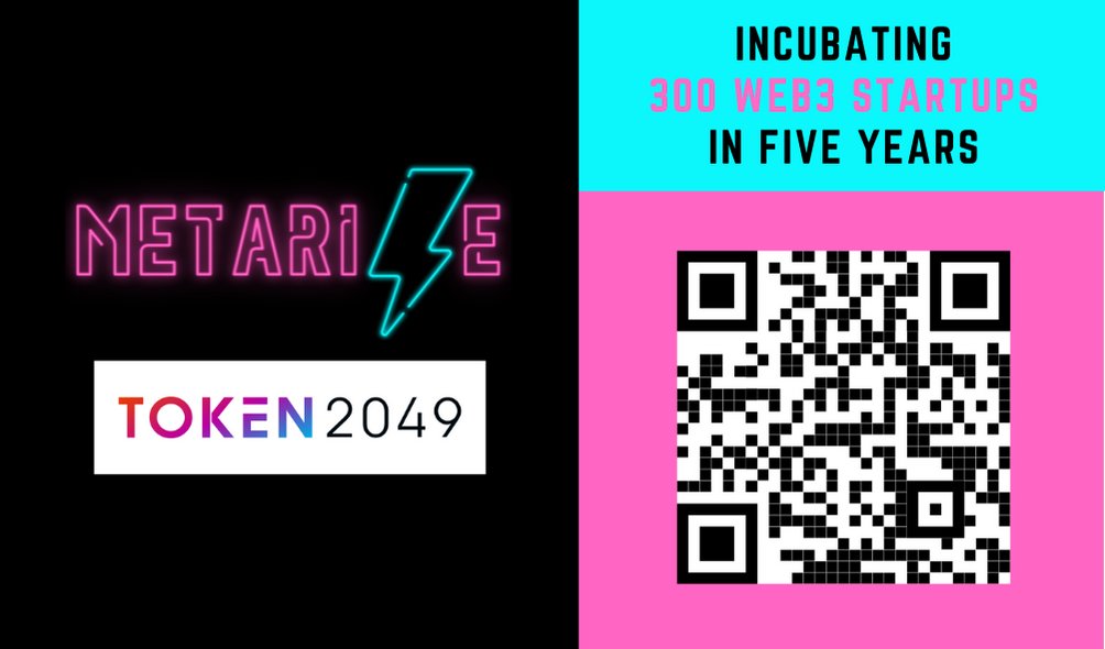 The <a href="/metarise_dao/">METARISE</a> team is at #token2049 in Singapore this week. 
DM me if keen to learn more over coffee, or durian perhaps (?!), about our bold plan to incubate 300 startups in the next 5 years.