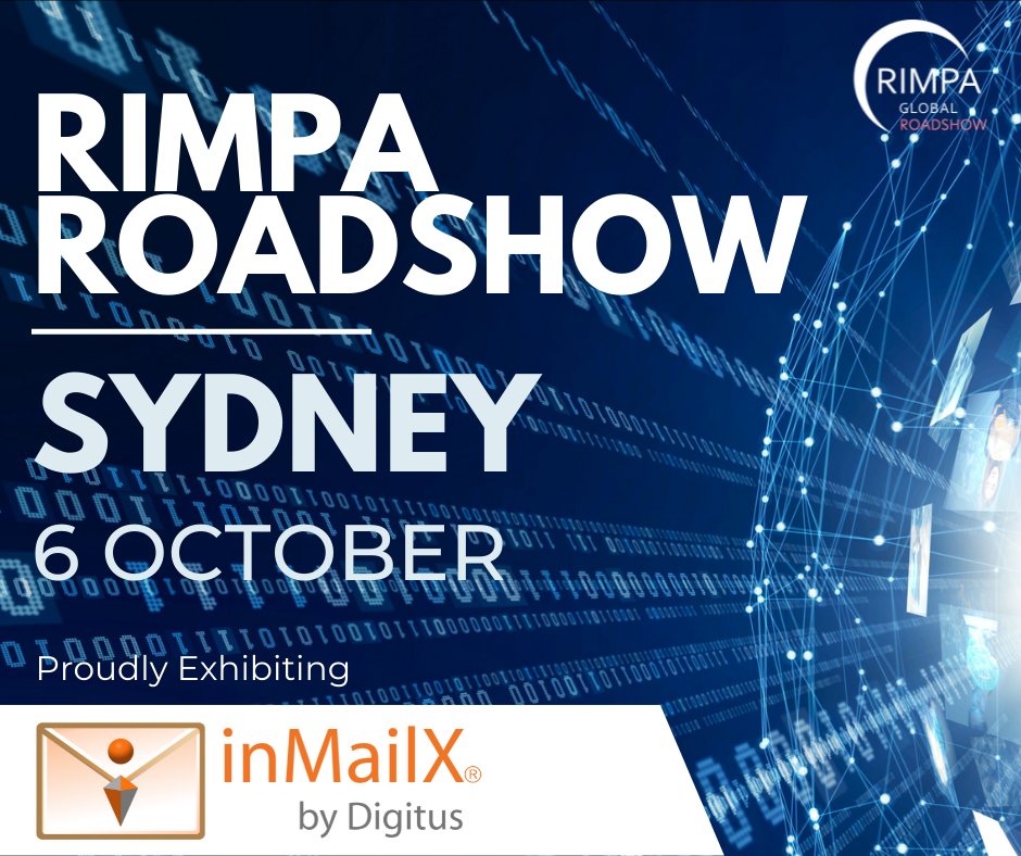 inMailX's tweet image. Sydney RIMPA Roadshow is on 6 October 2022!
We&apos;re looking forward to sharing how inMailX is helping customers transform emails &amp;amp; records management, improve compliance, &amp;amp; enhance Content Manager &amp;amp; SharePoint adoption with an exceptional user experience.
#inMailX #RIMPARoadshow