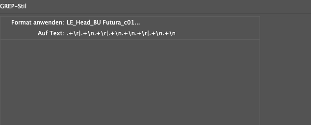 #InDesign GREP Stil im Dokument gefunden. Na, wann wird das Zeichenformat "Head Futura" angewendet?