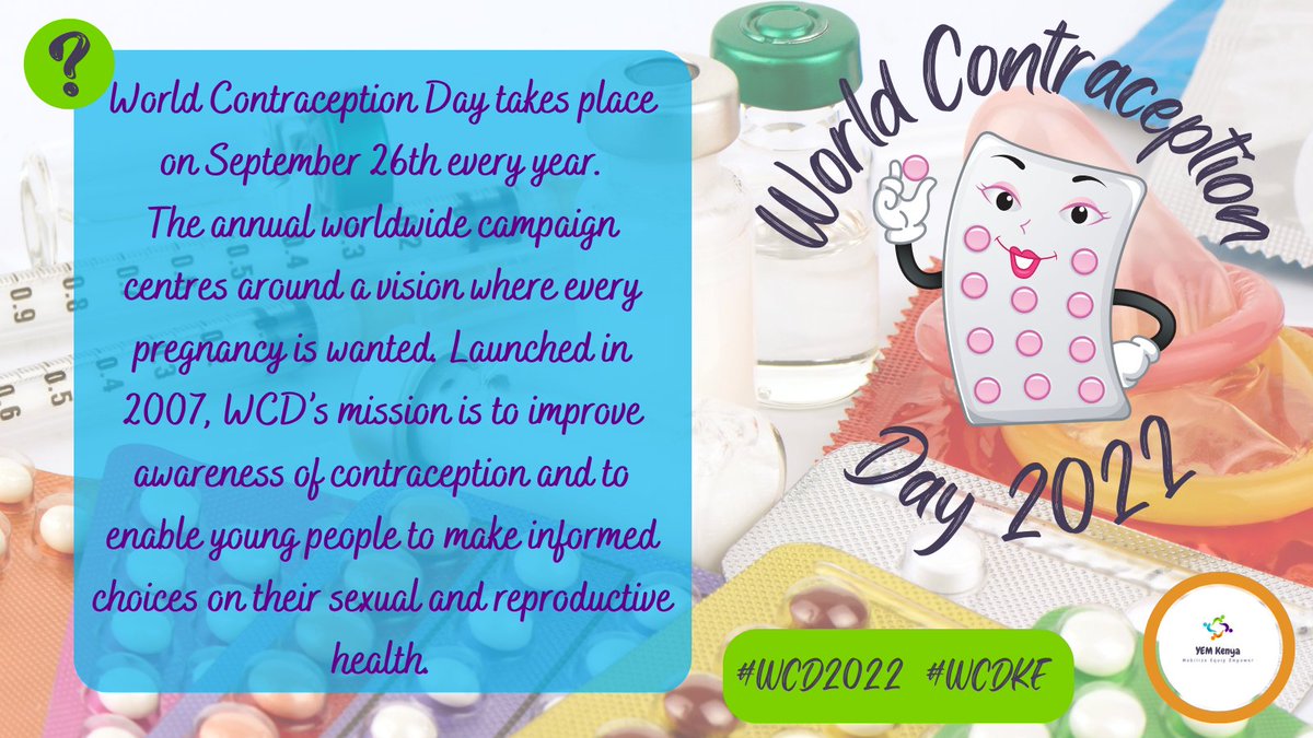 YEMKenya's tweet photo. To have a pleasant and healthy life, you must have control over your life. On World Contraception Day, We wish you all the happiness in the world and the freedom to make your own choices.
#WCDKE
#WorldContraceptionDay
#WorldContraception2022 https://t.co/Y7MNNxYclL