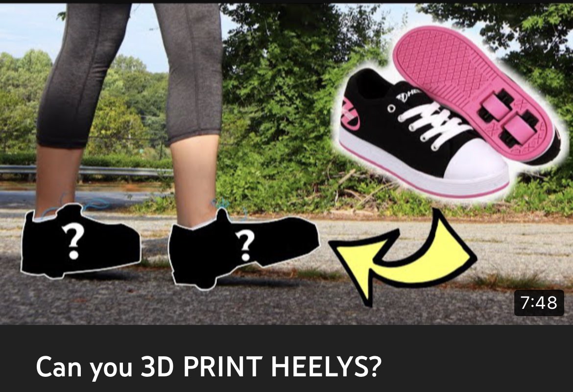 Emily The Engineer (@emilydaengineer) on Twitter photo My attempt at fully 3D Printed Heelys… spoiler alert, they’re basically plastic death traps 
youtu.be/Ew8Q-SQeMDs My attempt at fully 3D Printed Heelys… spoiler alert, they’re basically plastic death traps 
youtu.be/Ew8Q-SQeMDs