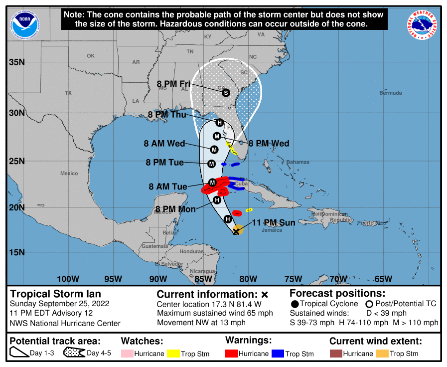 tropicalupdate's tweet photo. 11pm NHC track update. Shift east. Serious situation brewing for the Florida west coast. https://t.co/Hk3pbO7x8H #flwx #Ian https://t.co/U8yhTqtPzw