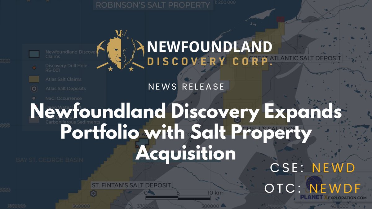NEWDDiscovery's tweet photo. 📰 News Release: Newfoundland Discovery Expands Portfolio with Salt Property Acquisition

Click to Read Full Release: https://t.co/AfWtdumt4H

🇨🇦 TSX Venture: $NEWD
🇺🇸 OTCQB: NEWDF
🇩🇪 Frankfurt: M4K

#mintwit #fintwit #salt $salt #minex #mineralexploration #mining #geology https://t.co/JY4qkv6v6O