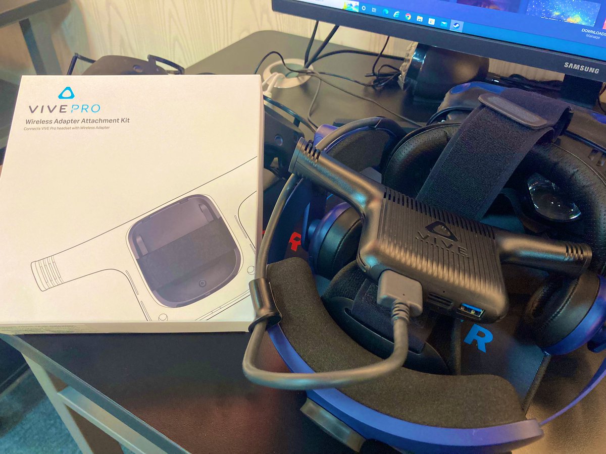 alishamym's tweet image. An hour later, I’m all set with wireless #VR headset. Love this easy to use #htcvivepro #wireless adapter kit that can convert the old HTC VIVE Pro headset. #edtech #vrineducation