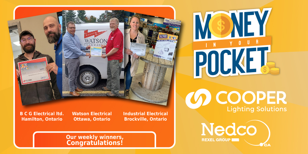 Nedco_Canada's tweet image. Congrats to our winners from our Cooper Lighting Solutions Money in Your Pocket Promo!! You too could be a winner and get Money Back in Your Pocket! Find out how here: pages.nedco.ca/cooper-promoti…

#nedco #nedcocanada #cooperlightingsolutions #promo #moneybackinyourpocket