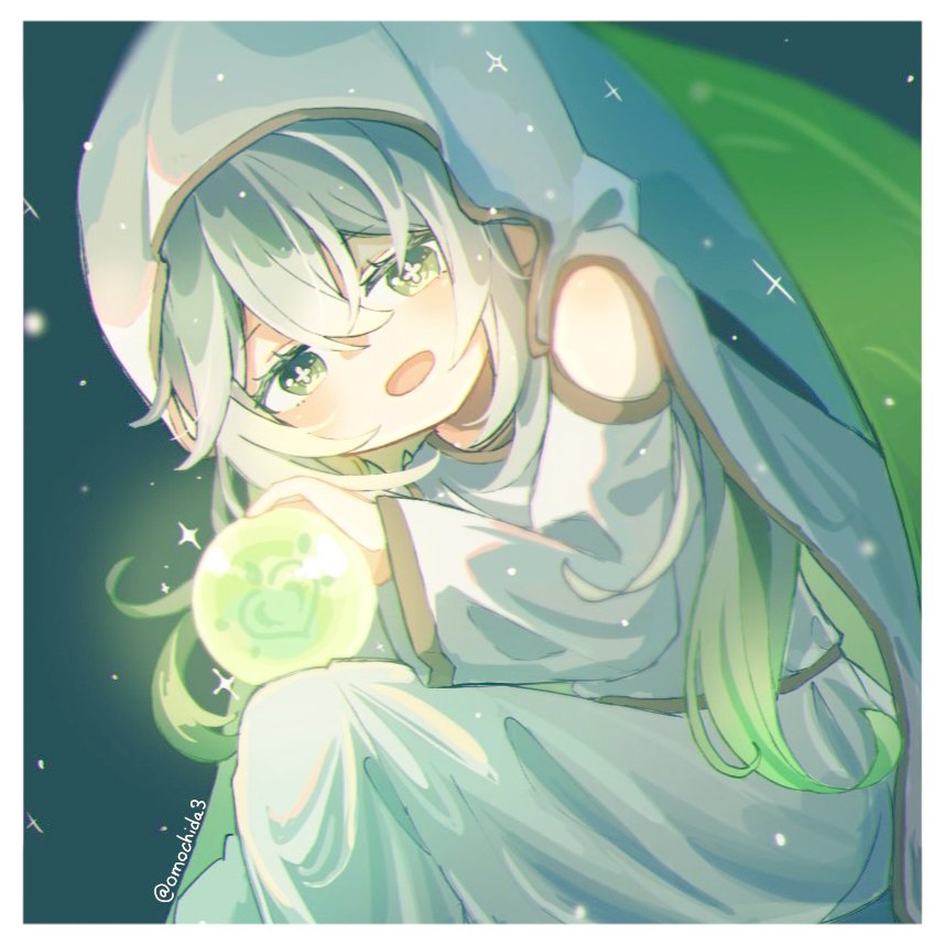 nahida (genshin impact) 1girl solo green eyes long hair green hair dress white dress  illustration images
