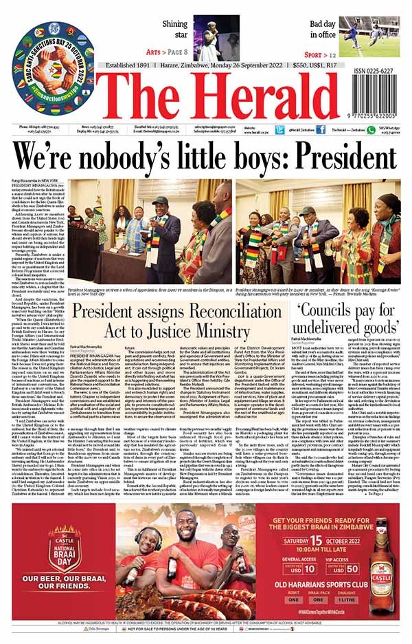 The Herald Zimbabwe on Twitter: "Check out today's front and back pages
