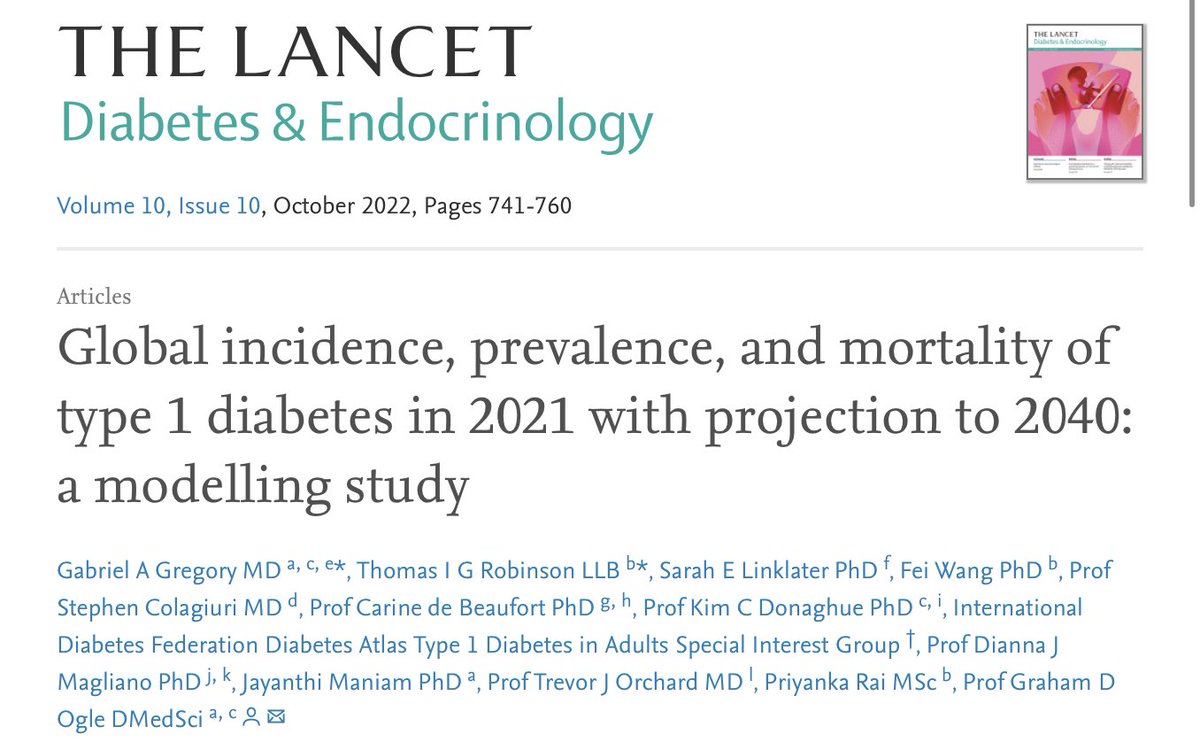 🧐 How many people will live with type 1 #diabetes #T1D in 2040?

A new publication in the <a href="/TheLancetEndo/">The Lancet Diabetes & Endocrinology</a> modeled the evolution of the epidemiology of #T1D 🔵

Let us dive in 👇

#thread (1/8)