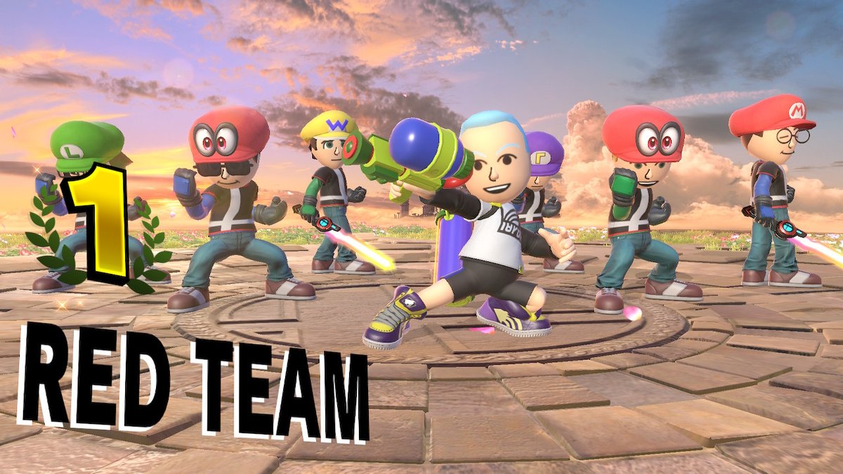 PrestigiousPG's tweet photo. Miis of @LightBlueSquid @MarioSimpson64 @BrooksEwaldVA @KetchumAshchu @RealThomasRadio @NSuperGamerGuy and lastly your's truly me as the #BONECLUB taking a group victory picture together. #SmashBros #NintendoSwitch https://t.co/jYkB0RuW66