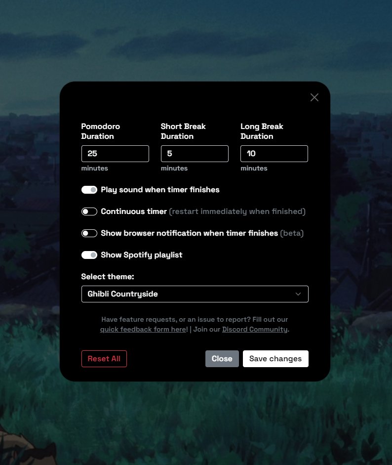 since sharing is caring, here's another website you should check out ^^

it plays lofi music, and you can choose different themes! (background pic) like ghibli, aura, paris, tokyo,  or just plain black!

🖇️ studywithme.io/aesthetic-pomo…