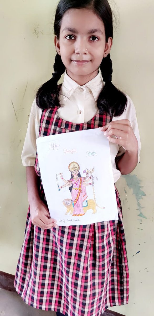 Happy Navratri! Art work by Vanshika of Standard 4 #happynavratri #HappyNavratri2022 #navratri2022 #Navratri #navratri_festival #NavratriVibes #NavratraFestival2022 #maadurga #bws #wherelearningisfun @sarikamalhotra2 @Krish_Vaishali @KajalSi20053357