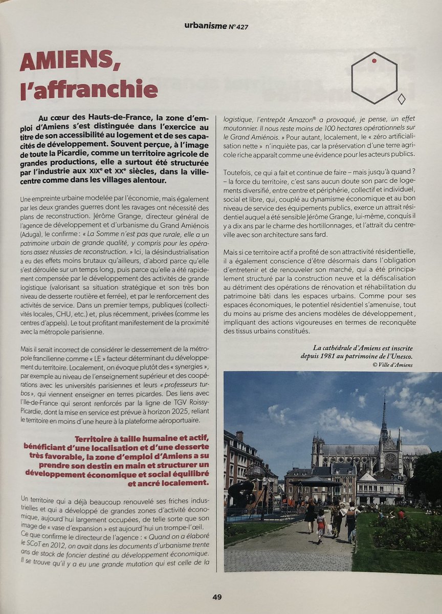 Le Grand Amiénois, classé comme territoire d’avenir par la revue Urbanisme, à la suite d’une vaste étude sur les bassins d’emploi français. L’Aduga <a href="/grangeaduga/">jeromegrange</a> interrogée pour en expliciter les raisons <a href="/AmiensMetropole/">Amiens Métropole - Ville d’Amiens</a> <a href="/pole_grand/">Pôle Métropolitain du Grand Amiénois</a> <a href="/RevueUrbanisme/">Revue Urbanisme</a>