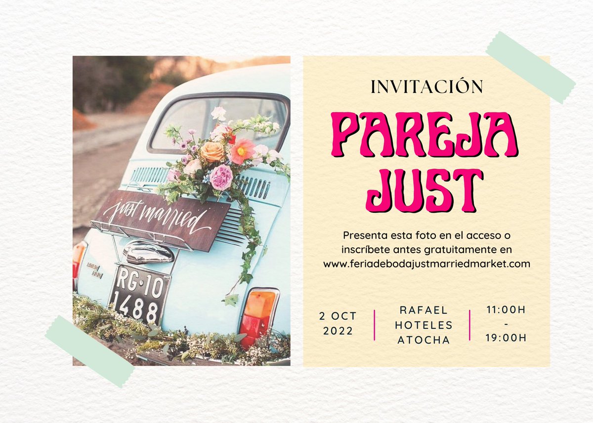 Feria de boda en #Madrid - 
Domingo 2 de octubre Just Married Market
Feria de boda original y diferente ,en <a href="/Rafaelhotel/">HOTEL SAN RAFAEL</a> Atocha - Madrid 
Entrada gratuita parejas, inscripción en feriadebodajustmarriedmarket.com
Exposición-Talleres-Actuaciones-Sorteos-regalos-
#boda #novios