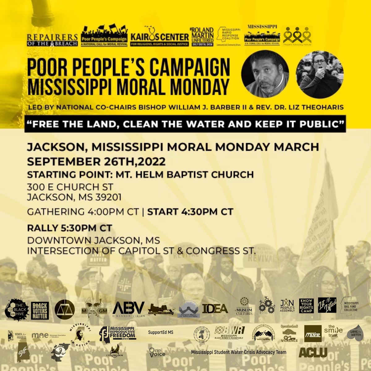 Makani_Themba's tweet photo. So grateful to @UniteThePoor, the MS Rapid Response Coalition and the many others coming together to demand better for the people of Jackson and folk in #watercrisis everywhere. #MSMoralMonday #FreeTheLand #CleanTheWater #KeepItPublic https://t.co/1TLEouJ7SZ