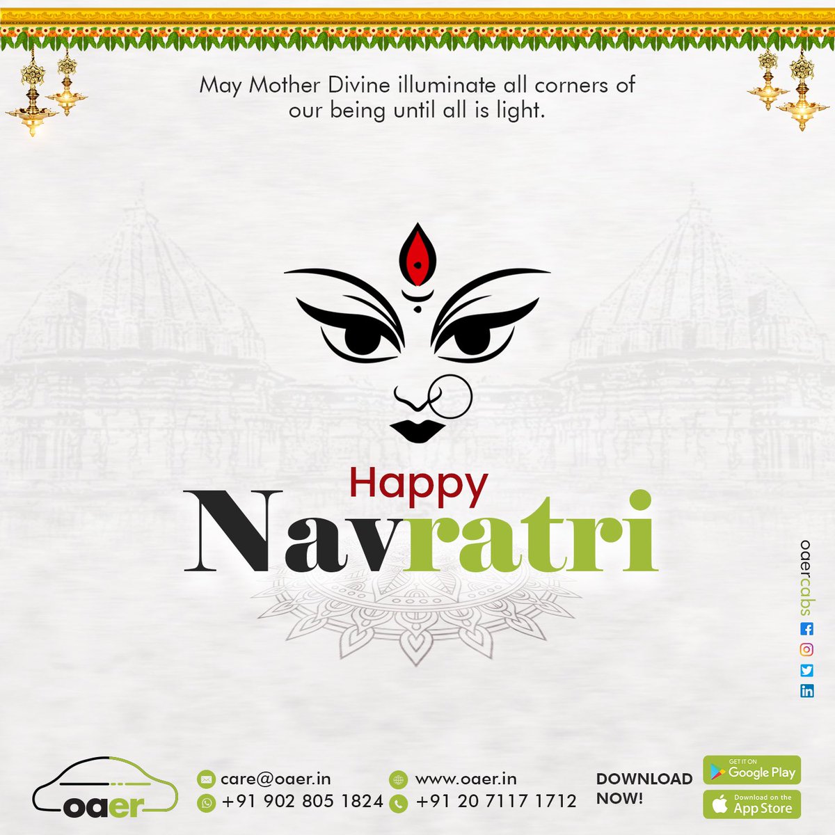 OaerCabs's tweet photo. May the divine blessings of Goddess Durga bring eternal peace and happiness and protect you from wrongdoings and grant all your wishes. 

Happy Navratri! https://t.co/4XX6Ic1b12