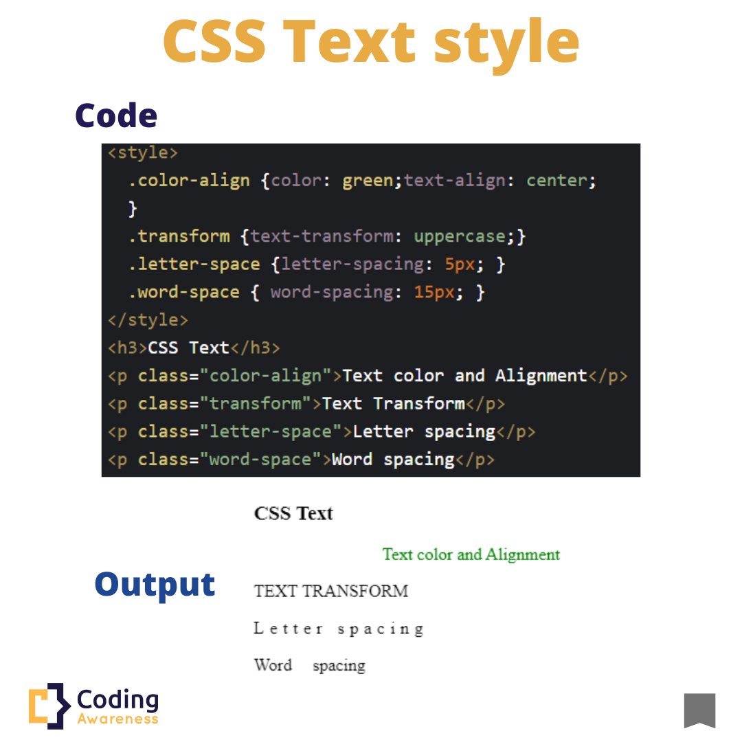 CodingAwareness's tweet image. CSS Text style in web development. Coding Awareness.
#css #html #webdev