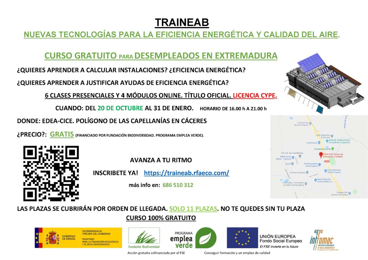 EDEA-CICE (@edea_cice) on Twitter photo --TRAINEAB--
NUEVAS TECNOLOGÍAS EN EFICIENCIA ENERGÉTICA Y CALIDAD DEL AIRE .
Más información en el enlace
traineab.rfaeco.com
<a href="/EmpleaVerde/">Emplea Verde</a> <a href="/INTROMAC/">@INTROMAC</a> <a href="/aparejadorescc/">AparejadoresCáceres</a> <a href="/ArquiExt_COADE/">Colegio Oficial de Arquitectos de Extremadura</a> --TRAINEAB--
NUEVAS TECNOLOGÍAS EN EFICIENCIA ENERGÉTICA Y CALIDAD DEL AIRE .
Más información en el enlace
traineab.rfaeco.com
<a href="/EmpleaVerde/">Emplea Verde</a> <a href="/INTROMAC/">@INTROMAC</a> <a href="/aparejadorescc/">AparejadoresCáceres</a> <a href="/ArquiExt_COADE/">Colegio Oficial de Arquitectos de Extremadura</a>