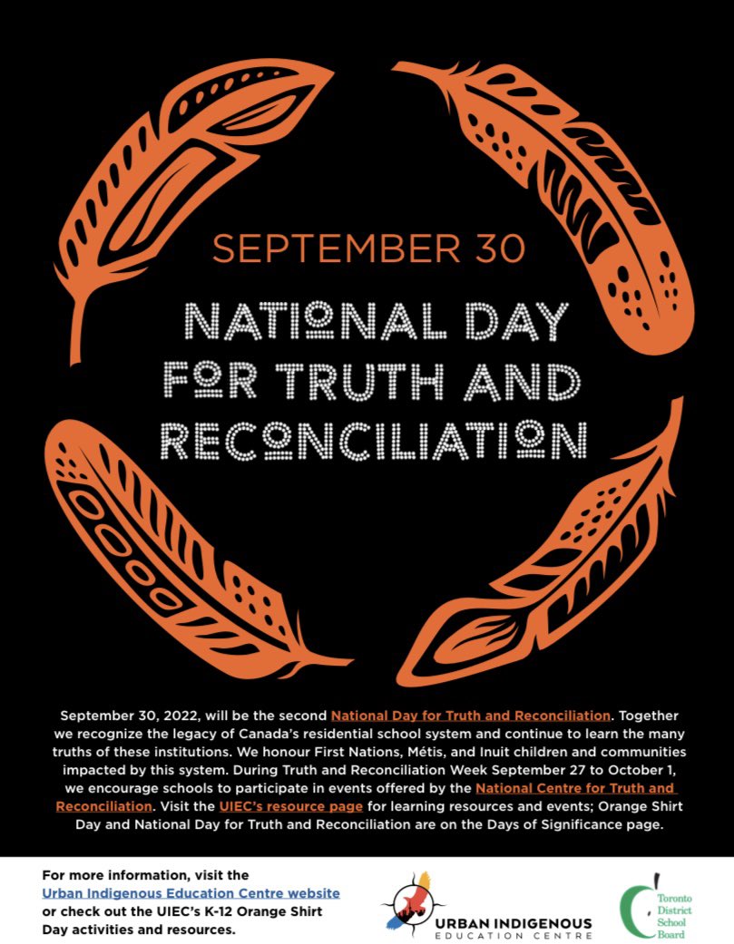 Join us and Karen Chaboyer, residential school survivor Thursday, September 29 12:45 - 1:45 sharing stories <a href="/tdsb/">Toronto District School Board</a> - please sign up at tdsb.sabacloud.com/Saba/Web_spf/C…
