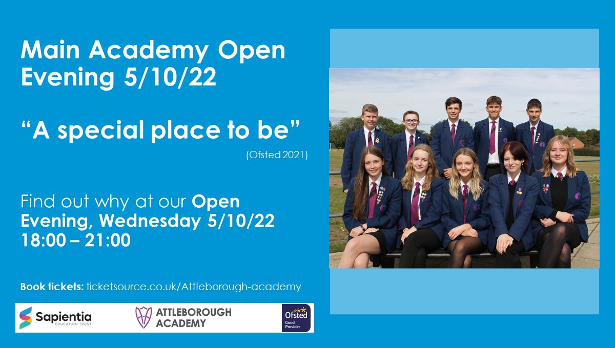 “I am a person, not a number, here – is typical of many pupils’ views” (Ofsted 2021) Find out more about our caring community at our Academy Open Evening 5/10/22 18:00 - 21:00 Book tickets online: ticketsource.co.uk/attleborough-a… More about us: attleboroughacademy.org/83/student-adm…