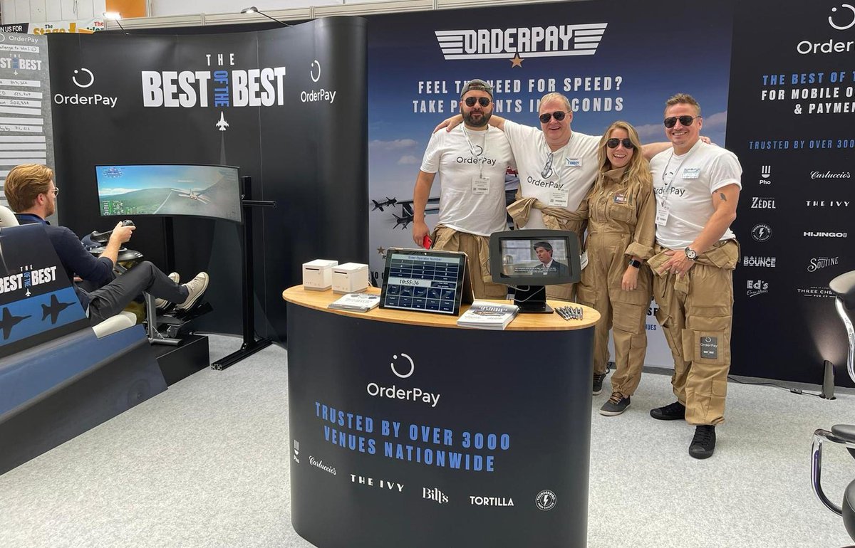 RestaurantShow's tweet photo. The @OrderpayUK flight crew are waiting for you on Stand GG38, with a chance to win a flight in a fighter jet ✈ ✈ ✈ 

✈ ✈ ✈  just top their flight simulator leaderboard to win!

#BigHExpo #orderpay https://t.co/xX6BdJOMco