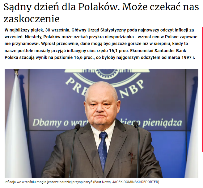 W najbliższy piątek, w piąteczek / piątunio dowiemy się, czy oficjalna inflacja przebije 17% czego się niestety spodziewam.