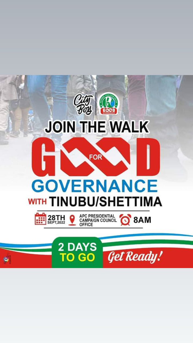 It's quarter to campaign o'clock... Are you readyyyyy? Progressives on the app... Let's get your likes and retweets for this walk for good governance to support our candidate Asiwaju Bola Ahmed Tinubu and his vice, Kashim Shettima. 2 days to go.
#ABAT2023