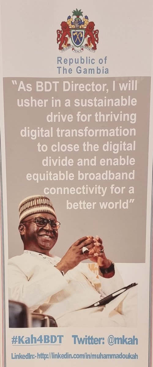 EnYang's tweet photo. H.E Ambassador Prof. Muhammadou M.O Kah, Gambia's candidate for the position of Director of Telecommunications Development Bureau (BDT). #ITU-PP 22, Bucharest,  Romania https://t.co/ongXRxFY3j