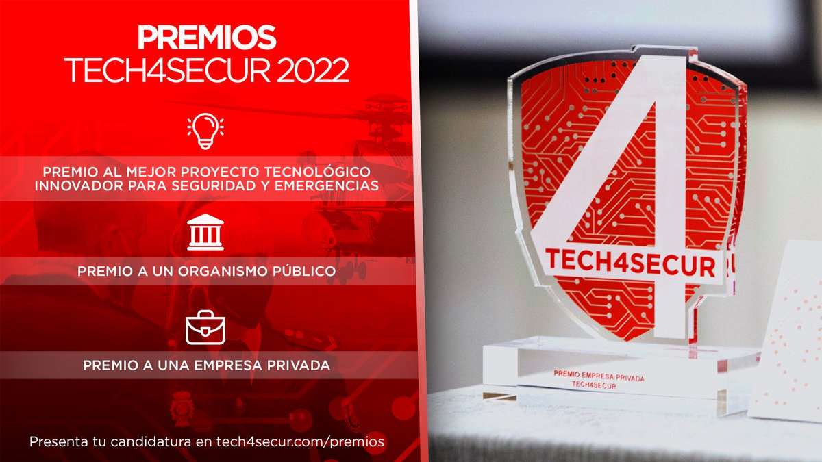 tech4secur's tweet photo. En #Tech4Secur premiamos el mejor proyecto tecnológico innovador del año 👏
Si eres una empresa, entidad y/o persona particular, y has creado un proyecto #tecnológico con aplicación en la #Seguridad y las #Emergencias presenta tu candidatura.
Info en: https://t.co/RPWU4iN5S0 https://t.co/sLAqYztJrs