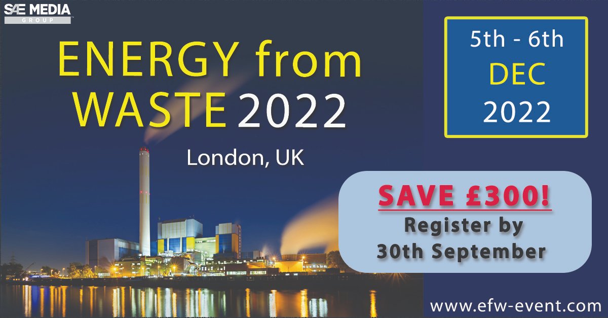 SAEMGEnergy's tweet photo. ⏳ Secure your place today to SAVE £300!

Learn of the technical challenges of optimising output from energy from waste plants and the compatibility of EFW with CCS and Hydrogen production

♦ Don’t miss your chance!
Register at: https://t.co/C1hE41RXRu https://t.co/xB4lCuls3H
