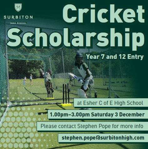 Year 7 &amp; 12 Cricket Scholarship Applications available. Closing date Wednesday 5th October (12:00pm). Contact our Head of Cricket for further details #SHSCricket