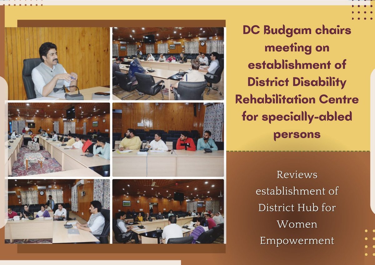 #ProgressingJK
DC Budgam chairs meeting on establishment of District Disability Rehabilitation Centre for specially-abled persons
Reviews establishment of District Hub for women empowerment
@diprjk 
@ddnewsSrinagar
@PIBSrinagar