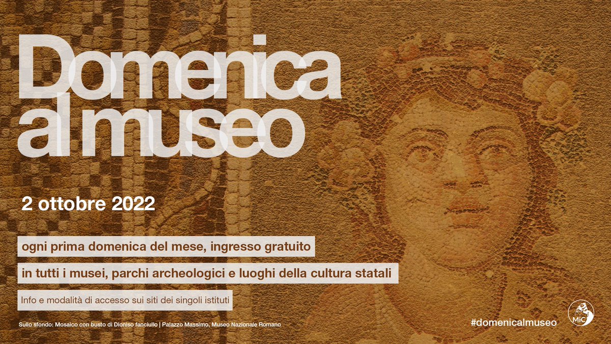 MiC_Italia's tweet photo. Il 2 ottobre torna la #domenicalmuseo: i #museitaliani sono aperti gratuitamente per tutte le visitatrici e i visitatori 🎟️ È raccomandato l’uso della mascherina. Info su luoghi e modalità di accesso su https://t.co/wqGOrRY2tT / #MiC https://t.co/xtrmfSGihR