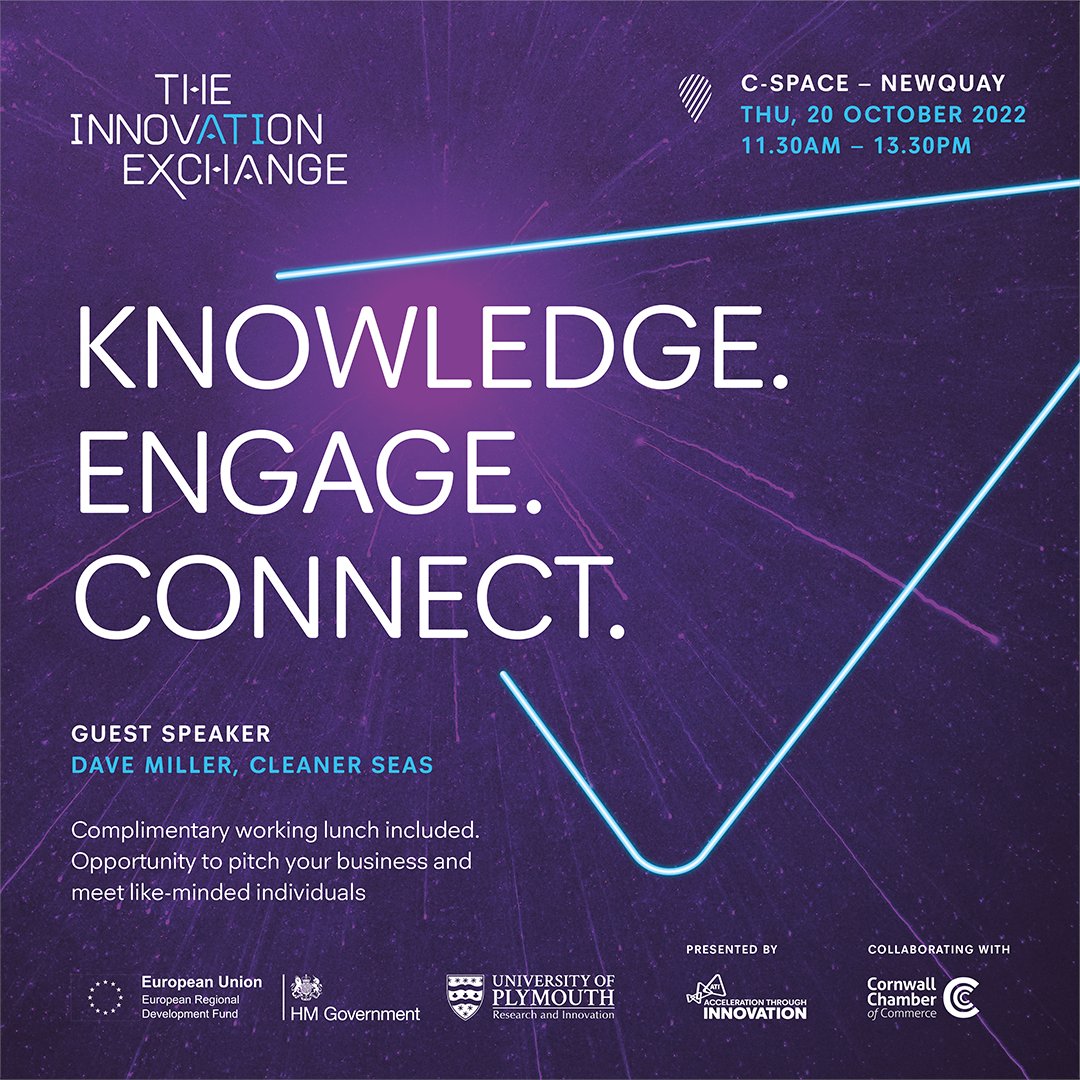 Introducing The Innovation Exchange... a new collaborative series for Cornish businesses with the <a href="/cornwallchamber/">Cornwall Chamber</a>. 
Welcoming Dave Miller from <a href="/CleanerSeasGp/">CleanerSeasGroup™️</a> as our guest speaker, we're excited to be launching the first one at C-Space. Reserve your ticket:eventbrite.co.uk/e/427024601077